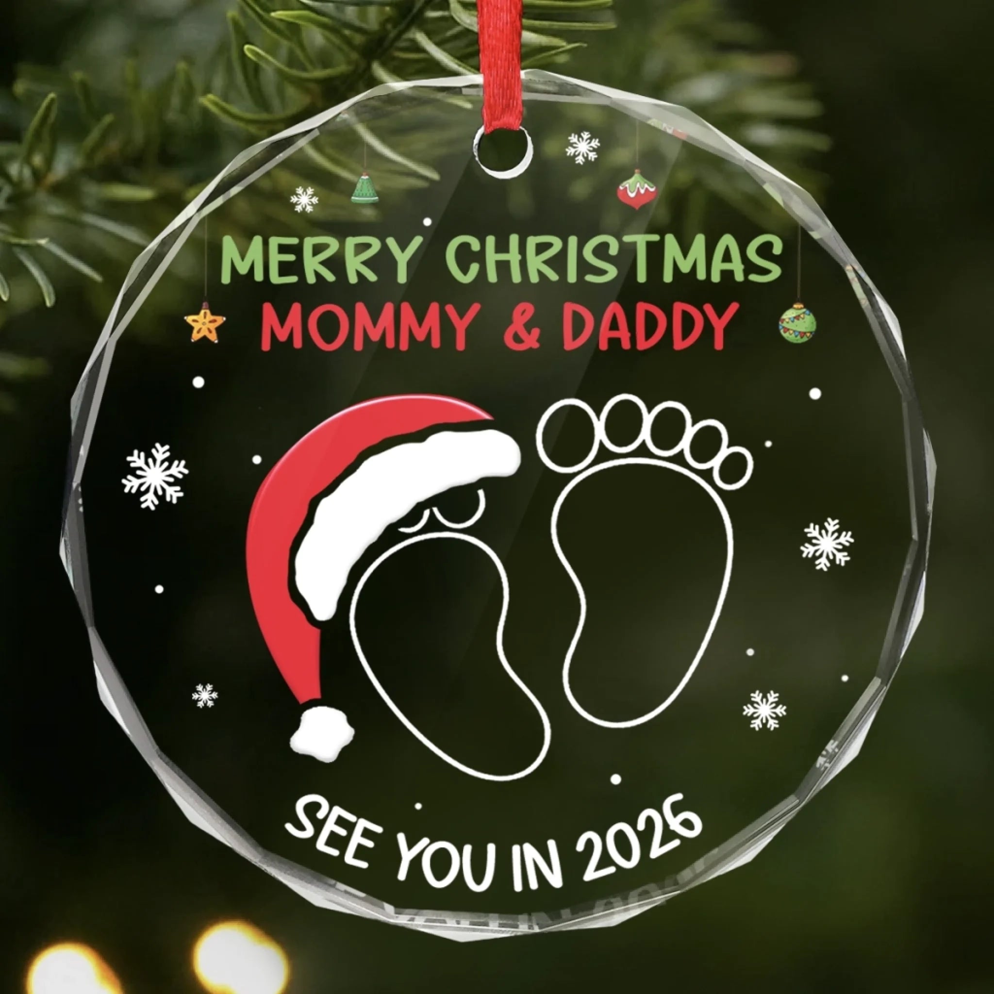 Custom Circle Glass Ornament - Personalized Christmas Baby Shower, Gender Reveal Gifts For New Moms, New Dads, New Parents - A New Chapter Of Love