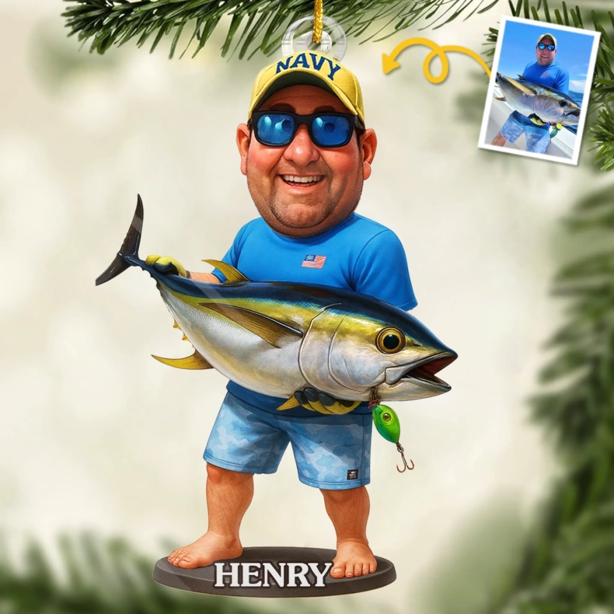 Custom Photo Acrylic Ornament - Personalized Christmas Birthday Fishing Gifts For Fisherman - Fishing Is My Cardio