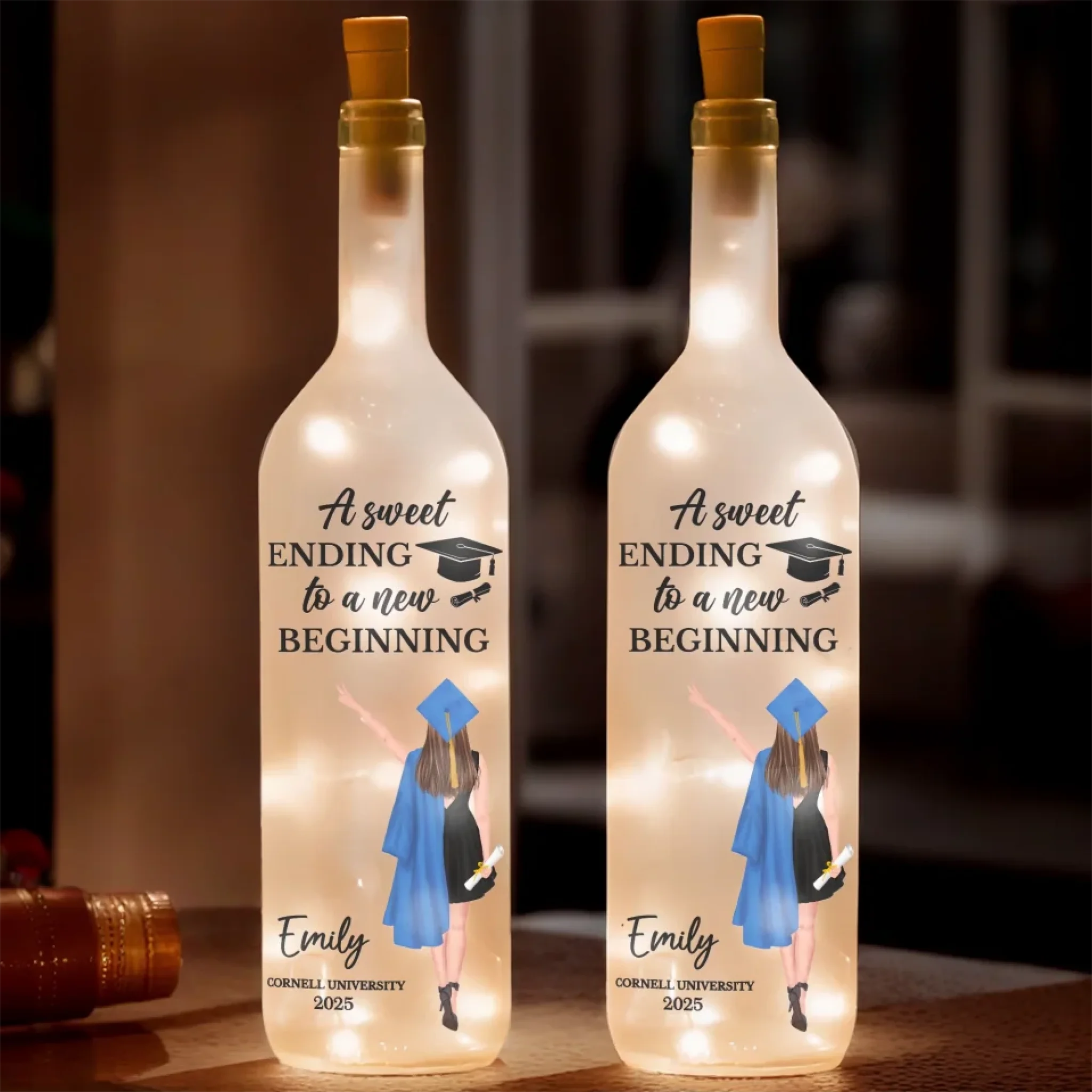 A Sweet Ending To A New Beginning - Family Personalized Custom Bottle Lamp - Graduation Gift For Family Members, Siblings, Brothers, Sisters