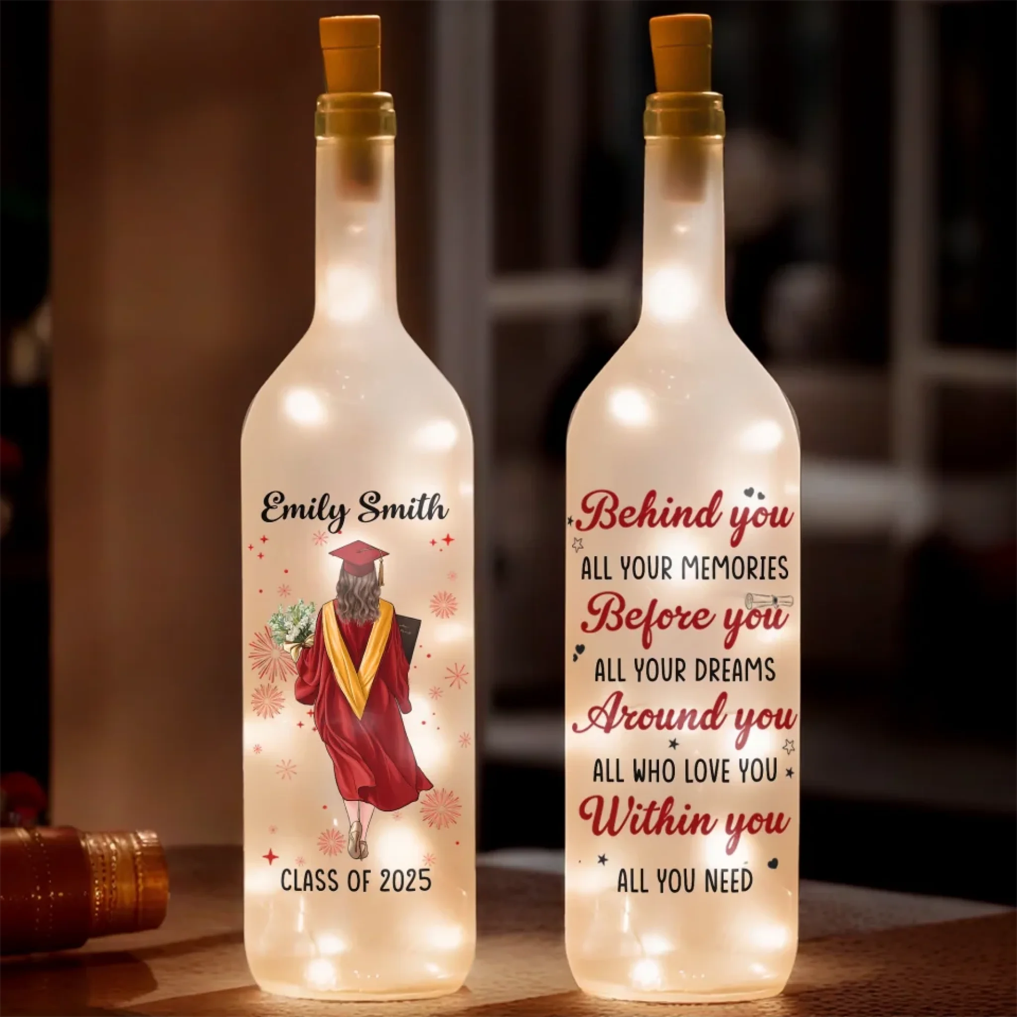 Dream Big, Graduate Bigger - Family Personalized Custom Bottle Lamp - Graduation Gift For Family Members, Siblings, Brothers, Sisters