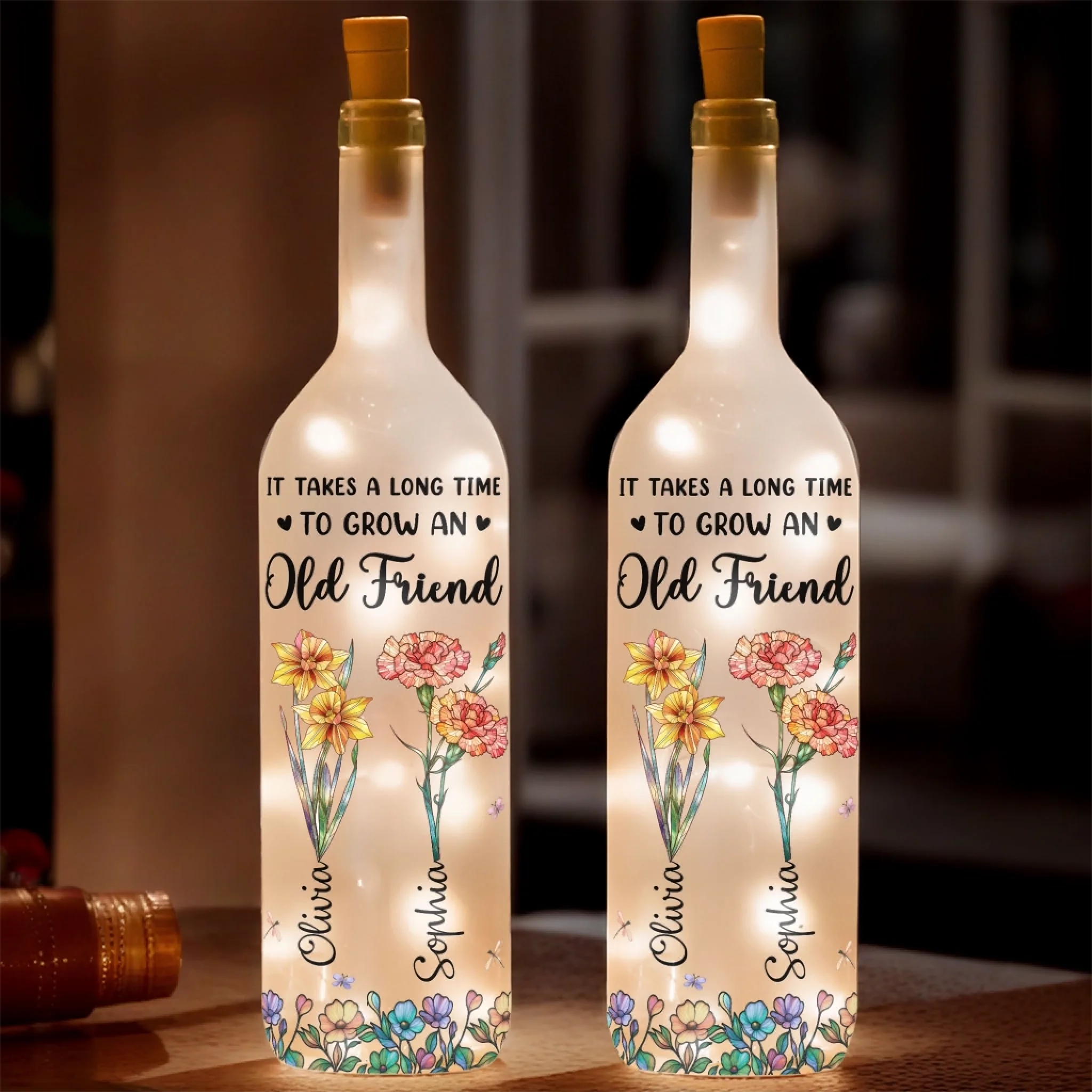 Custom Bottle Lamp - Personalized Best Friend Birthday Gifts For Women, Besties, Sisters, BFF - Timeless Friendship Glow