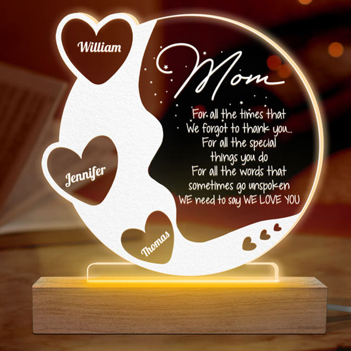 Mom, We Love You - Family Personalized Custom Round Shaped 3D LED Light - Mother's Day, Birthday Gift For Mom