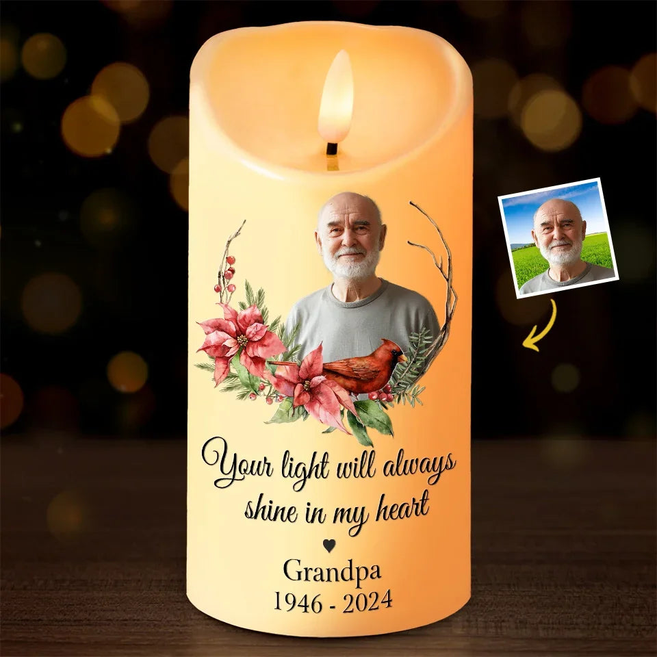Custom Photo You Will Remain In Our Hearts Forever - Memorial Personalized Custom LED Candle - Christmas Gift, Sympathy Gift For Family Members