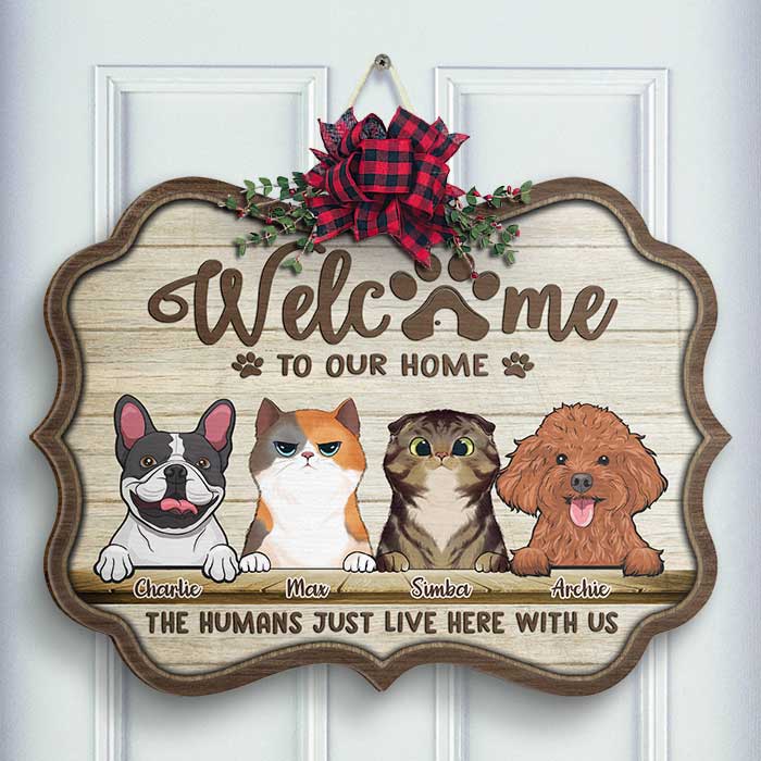 Welcome To Our Home Dog And Cat - Personalized Shaped Door Sign