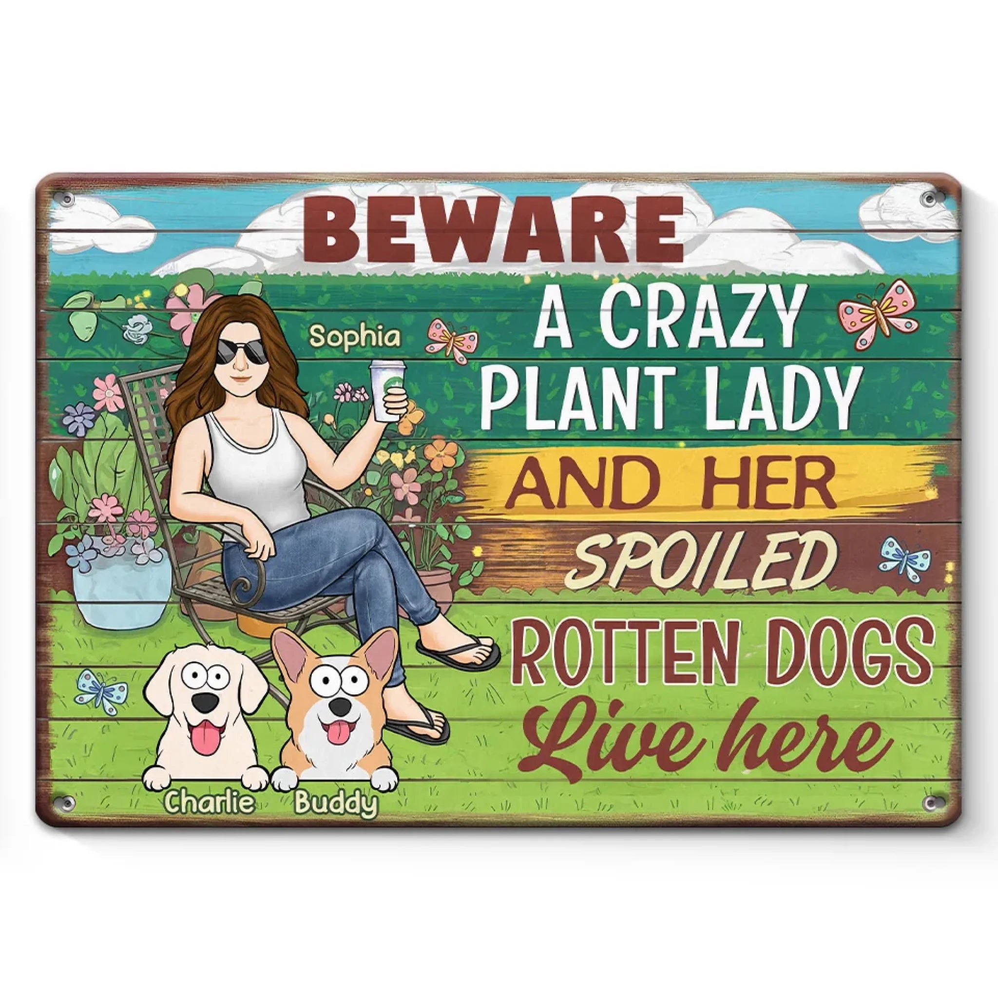 Here Lives A Plant Lover And Her Precious Little Dog - Dog Personalized Custom Home Decor Metal Sign - House Warming Gift For Pet Owners, Pet Lovers