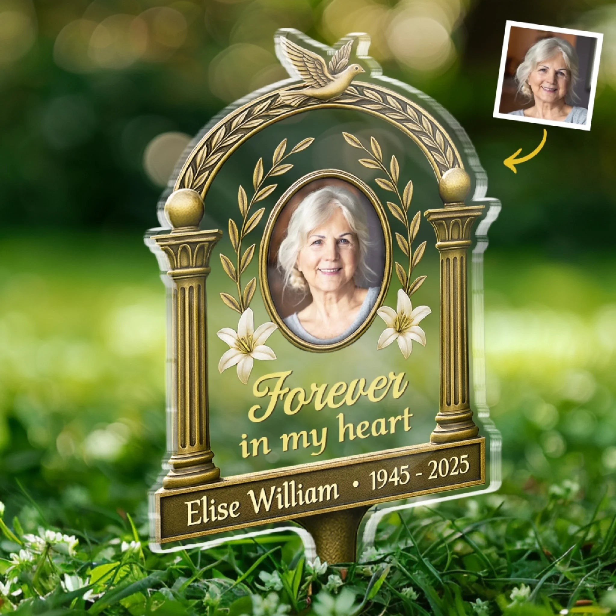 Custom Photo Carried In My Heart - Memorial Personalized Custom Stain Glass Style Acrylic Garden Stake - Sympathy Gift For Family Members