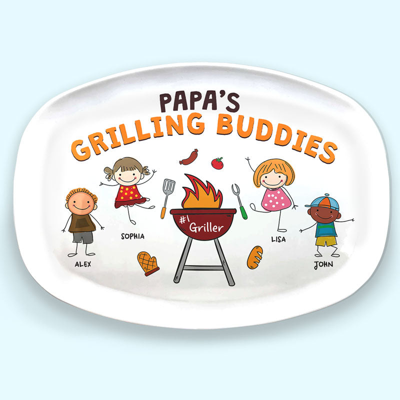 Grilling Buddies - Family Personalized Custom Platter - Father's Day, Birthday Gift For Dad
