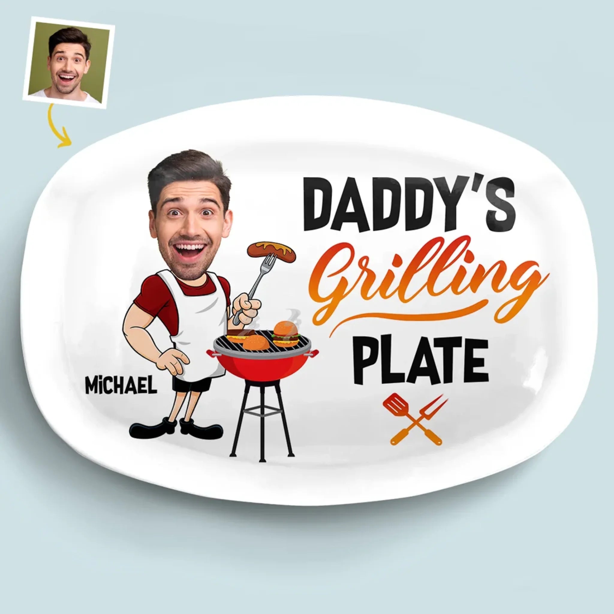 Custom Photo Everything Tastes Better When Daddy Makes It - Family Personalized Custom Platter - Father's Day, Gift For Dad, Grandpa