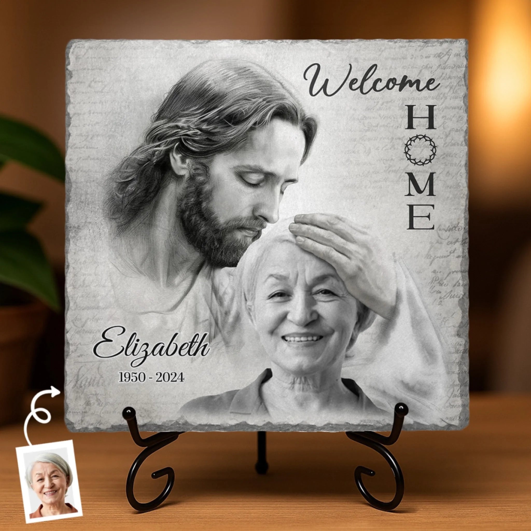 Custom Photo Welcome Home - Memorial Personalized Custom Square Shaped Stone With Stand - Sympathy Gift For Family Members