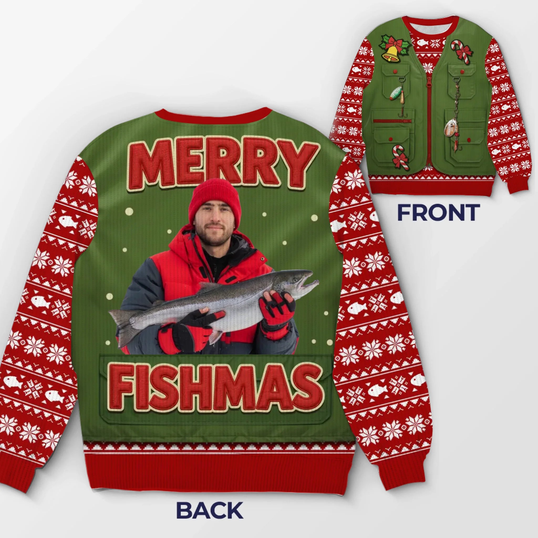 Custom Photo Unisex Ugly Sweatshirt - Personalized  Christmas Birthday Fishing Gifts For Fisherman - Santa’s Fishing Buddy Since Forever