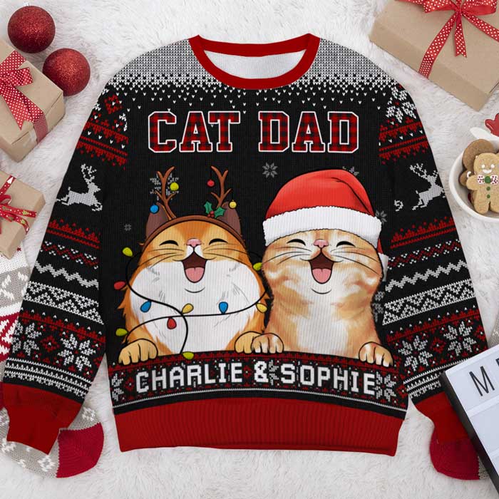 World's Best Cat Mom - Personalized Custom Unisex Ugly Christmas Sweatshirt, Wool Sweatshirt, All-Over-Print Sweatshirt - Gift For Cat Lovers, Pet Lovers, Christmas Gift