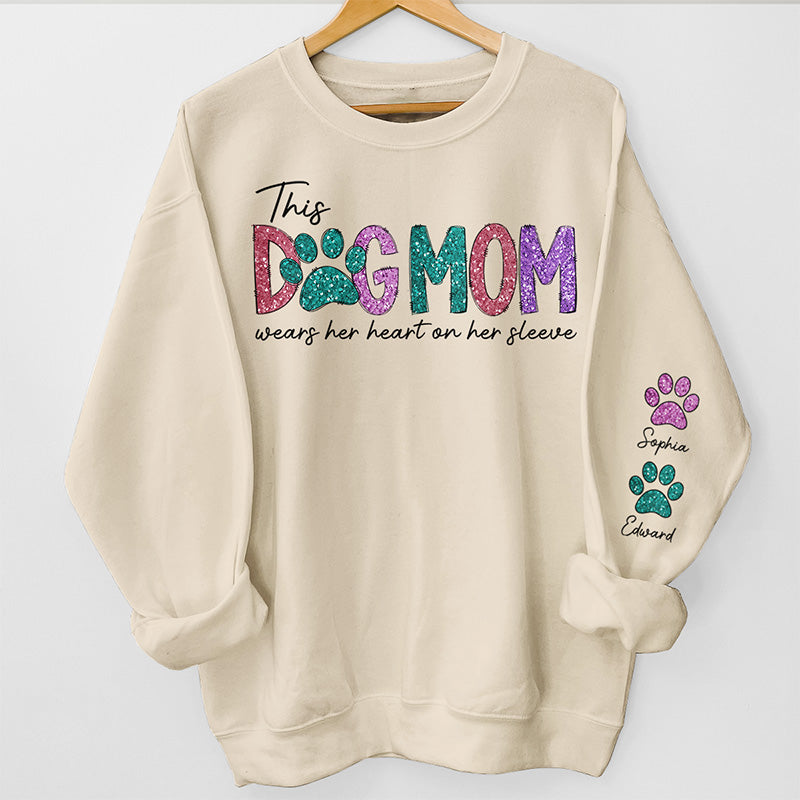 This Fur Mom Wears Her Heart On The Sleeve - Dog & Cat Personalized Custom Unisex Sweatshirt With Design On Sleeve - Gift For Pet Owners, Pet Lovers