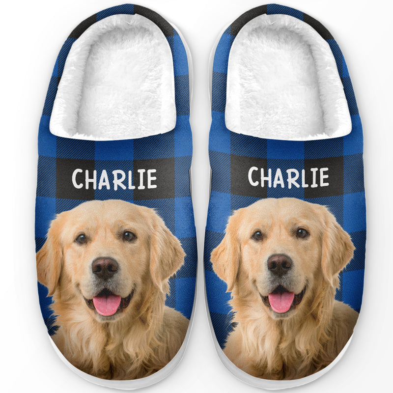 Custom Photo Fluffy Slippers - Personalized Birthday Gifts For Dog Cat Lovers, Dog Dad And Mom, Cat Owners - Happiness Is A Warm Puppy