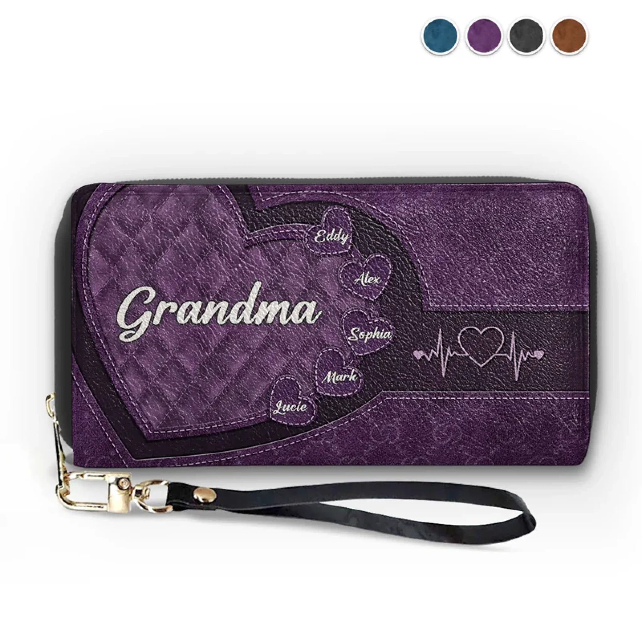 Mom, You’re The Glue That Holds Us Together - Family Personalized Custom Leather Long Wallet - Gift For Mom, Grandma