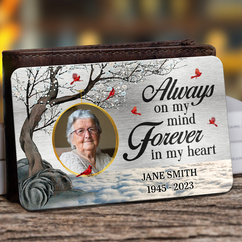 Custom Photo I'm Always By Your Side - Memorial Personalized Custom Aluminum Wallet Card - Sympathy Gift For Family Members