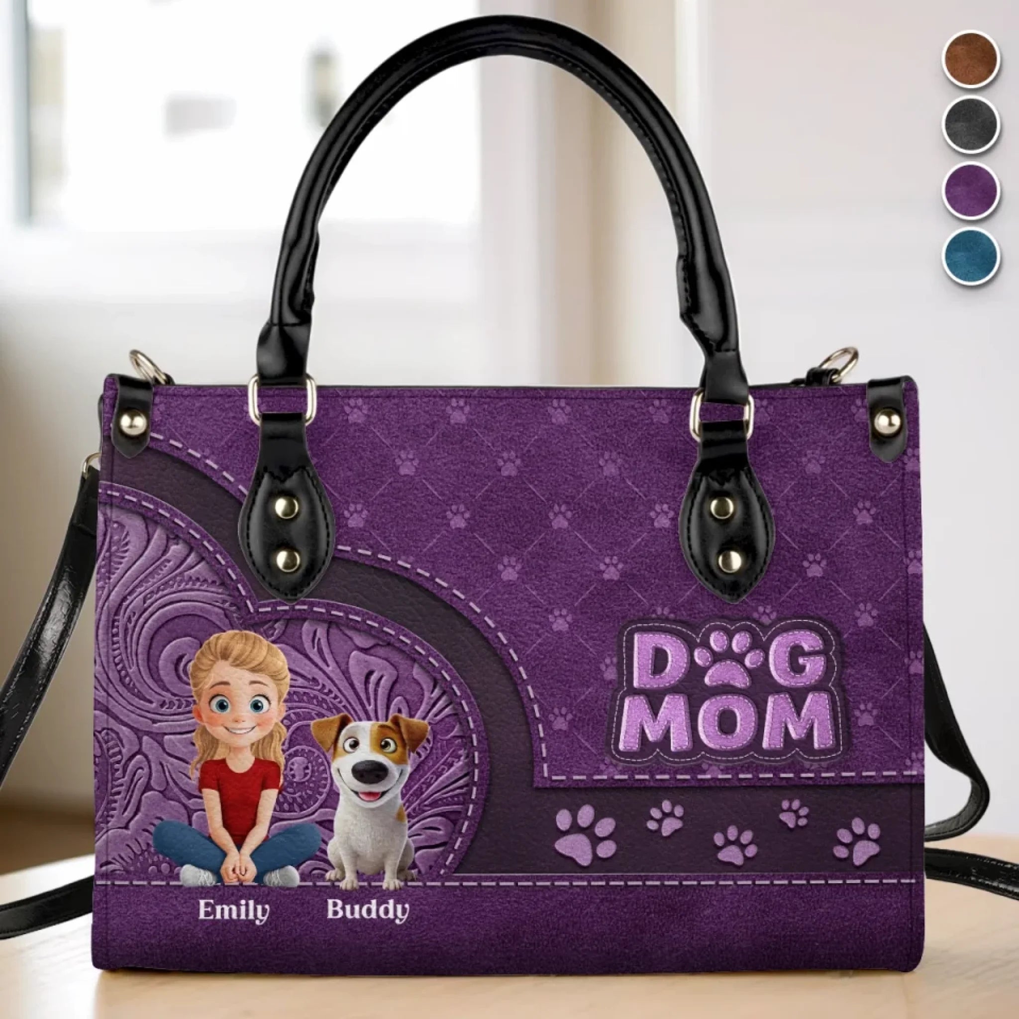 Dog Mom, More Love And Less Bark - Dog Personalized Custom Leather Handbag - Mother's Day, Gift For Pet Owners, Pet Lovers