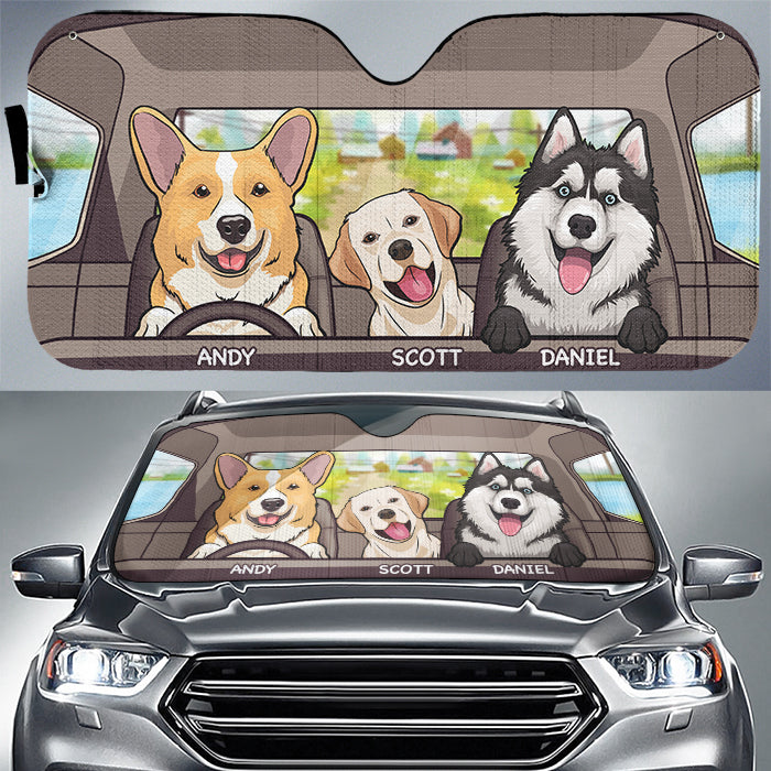 Funny Pets Driving Car - Personalized Custom Auto Sunshade - Gift For Pet Owners, Pet Lovers