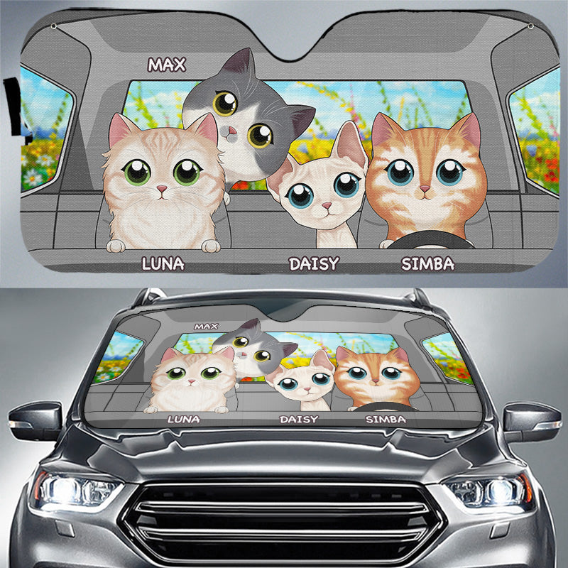 Let's Go On A Road Trip - Cat Personalized Custom Auto Windshield Sunshade, Car Window Protector - Gift For Pet Owners, Pet Lovers