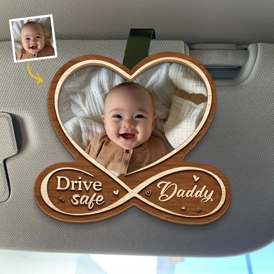 Custom Photo Drive Safe, I Love You - Family Personalized Custom Car Visor Clip - Christmas Gift For Family Members