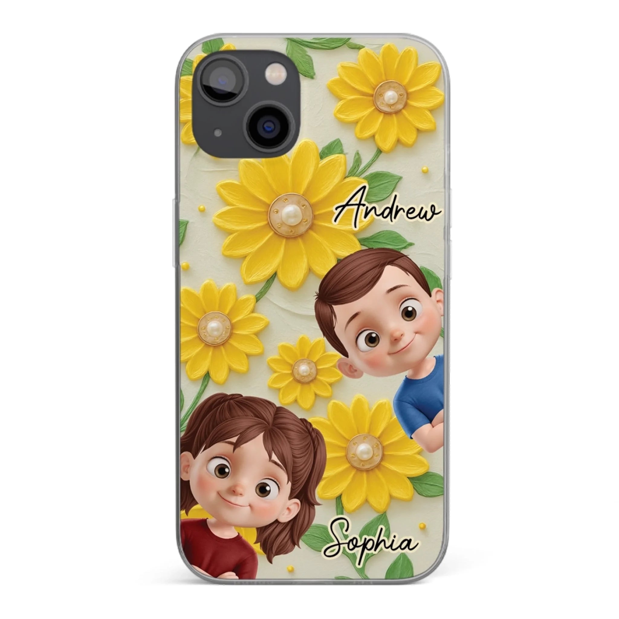 Custom 3D Inflated Effect Printed Clear Phone Case - Personalized Birthday Gifts For Mom, Grandma - Blooming With Joy Together