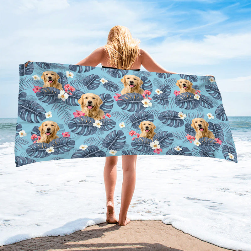 Custom Photo Feel The Aloha Spirit - Family Personalized Face Custom Beach Towel - Summer Vacation Gift, Gift For Family Members, Pet Owners, Pet Lovers