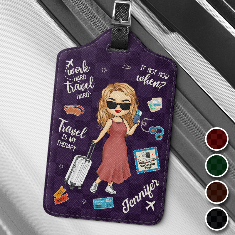 Work Hard, Travel Hard - Travel Personalized Custom Luggage Tag - Holiday Vacation Gift, Gift For Adventure Travel Lovers