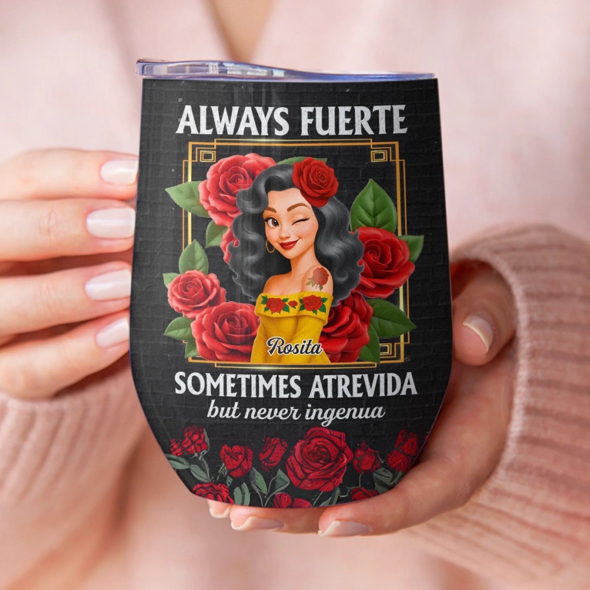 Custom Wine Tumbler - Personalized Hispanic Month Birthday Gifts For Hispanics And Latinos, Women - Beauty With Bite, Grace With Grit