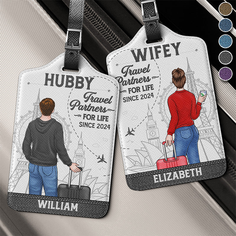 We're Lifelong Travel Partners - Travel Personalized Custom Combo 2 Luggage Tags - Holiday Vacation Gift, Gift For Adventure Travel Lovers, Husband Wife, Anniversary