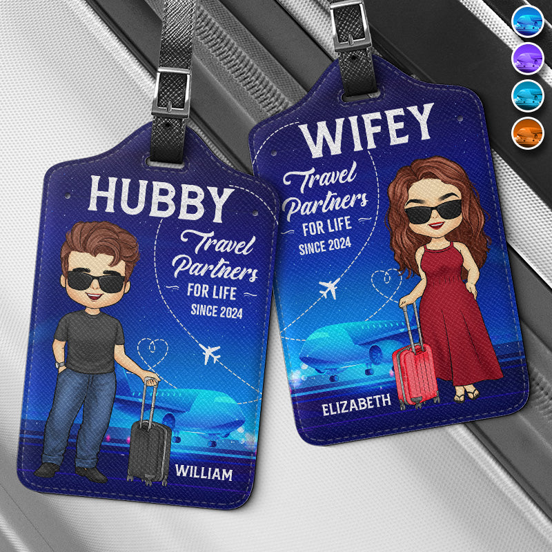 We're Happy Travel Partners - Travel Personalized Custom Combo 2 Luggage Tags - Holiday Vacation Gift, Gift For Adventure Travel Lovers, Husband Wife, Anniversary
