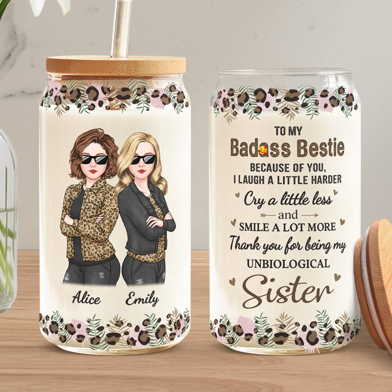 I Smile A Lot More - Bestie Personalized Custom Glass Cup, Iced Coffee Cup - Gift For Best Friends, BFF, Sisters