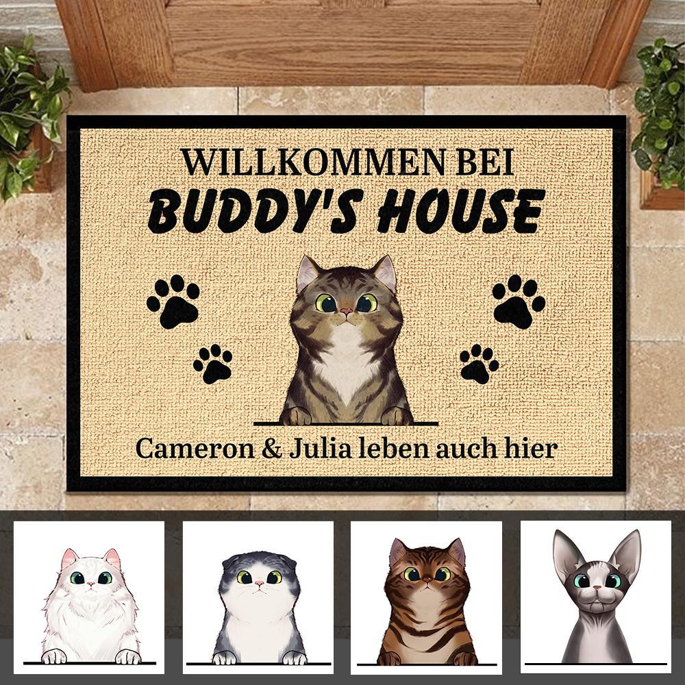 Personalisiert Willkommen bei Katze Haus German - Funny Personalized Cat Decorative Mat (WT)