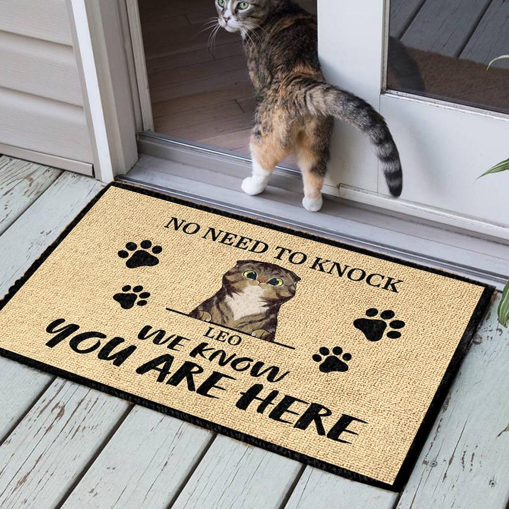 We Know You Are Here - Funny Personalized Cat Decorative Mat