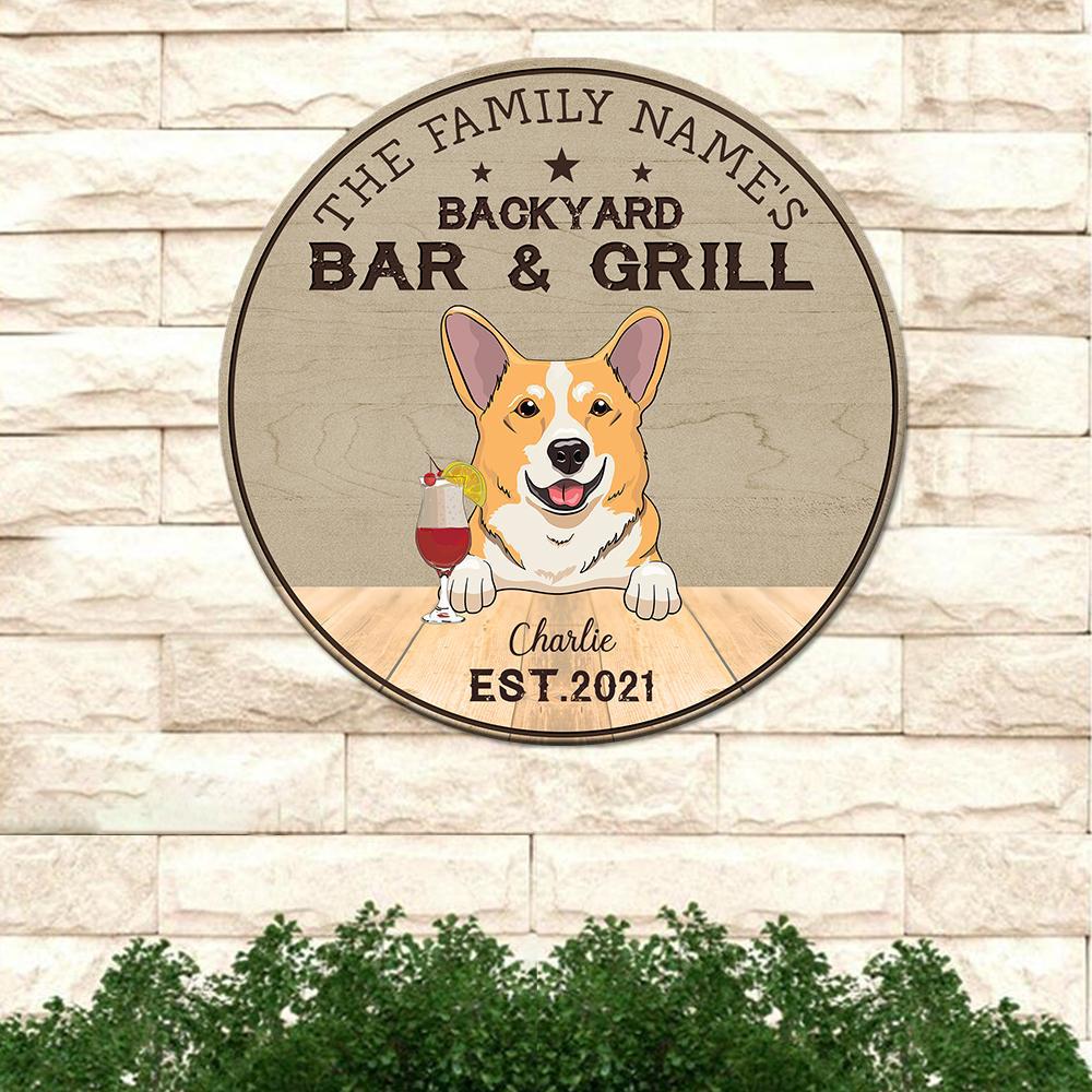 Dog Backyard Bar & Grill - Funny Personalized Dog Wood Sign