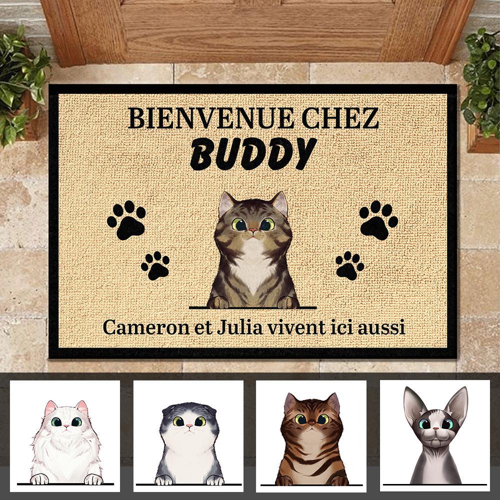 Bienvenue personnalisée à la Maison du Chat French- Funny Personalized Cat Decorative Mat