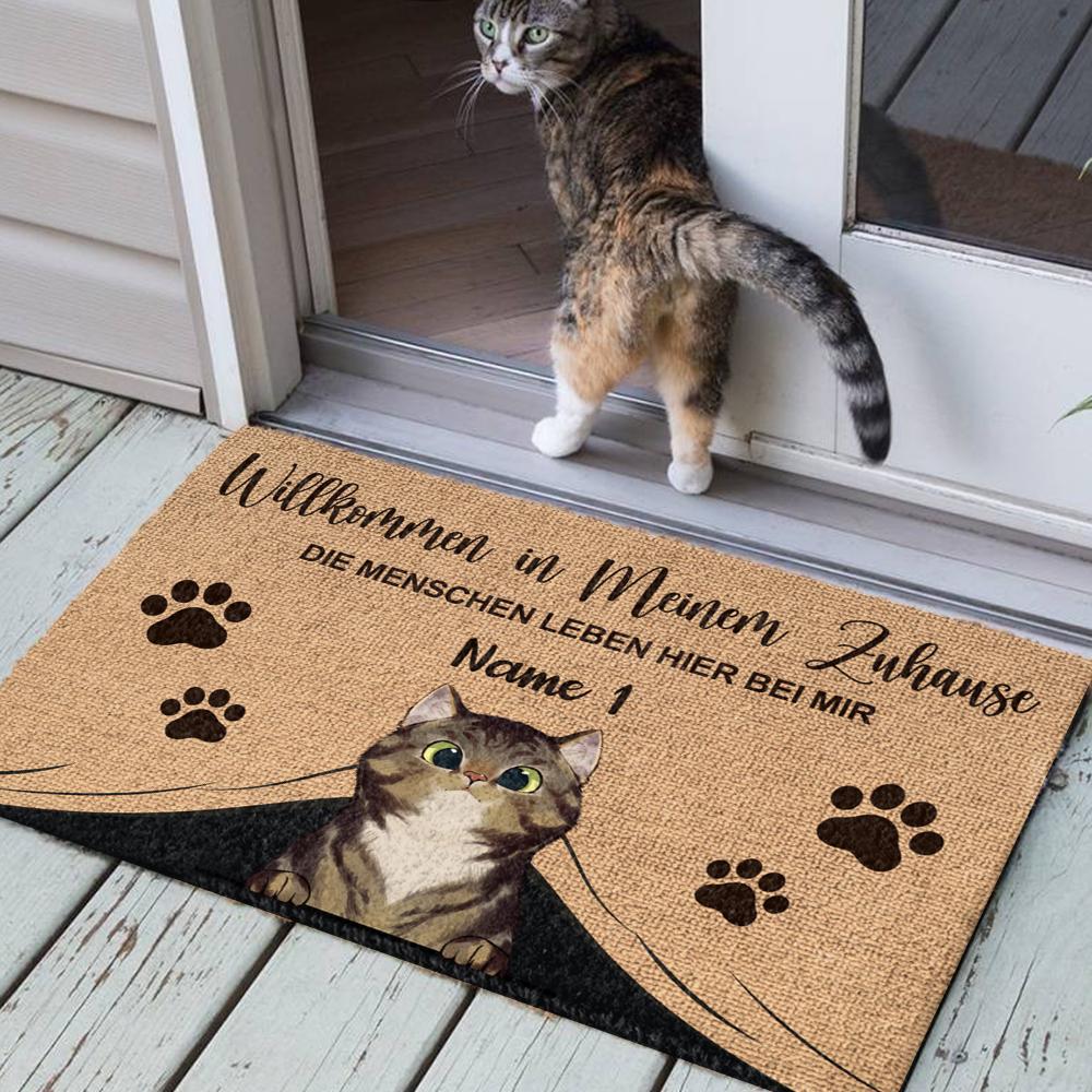Willkommen in meinem Zuhause German - Funny Personalized Cat Decorative Mat