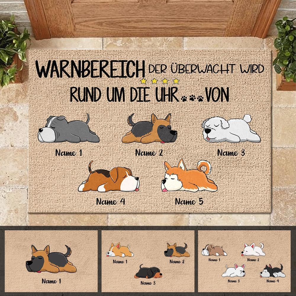 Warnbereich, der von den Hunden rund um die Uhr überwacht wird German - Funny Personalized Dog Decorative Mat