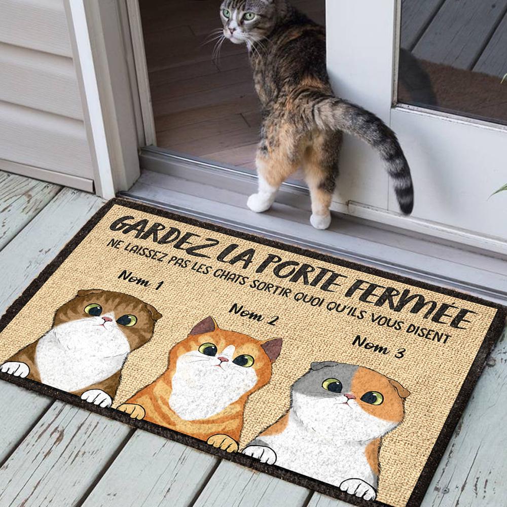 Gardez La Porte Fermée French - Funny Personalized Cat Decorative Mat